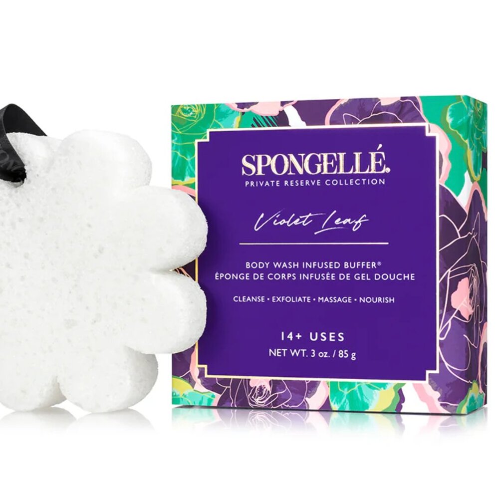 NEW Spongelle Violet Leaf | Boxed Flower Body Buffer Body Wash Sponge NIB